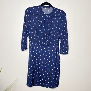 Zara Women's Navy Small Floral Print Chiffon & Satin Dress‎ Size Medium Feminine